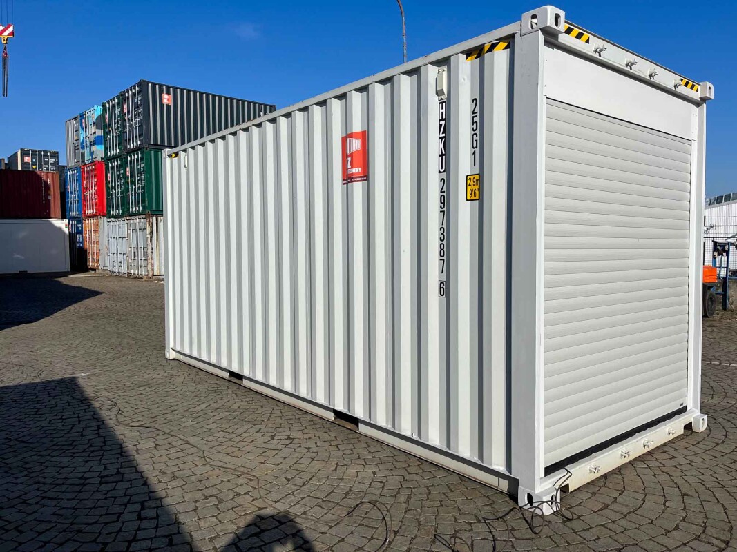 20 pés Branco Contentor Marítimo 20 Pés High Cube com Porta Enrolável - Image 1